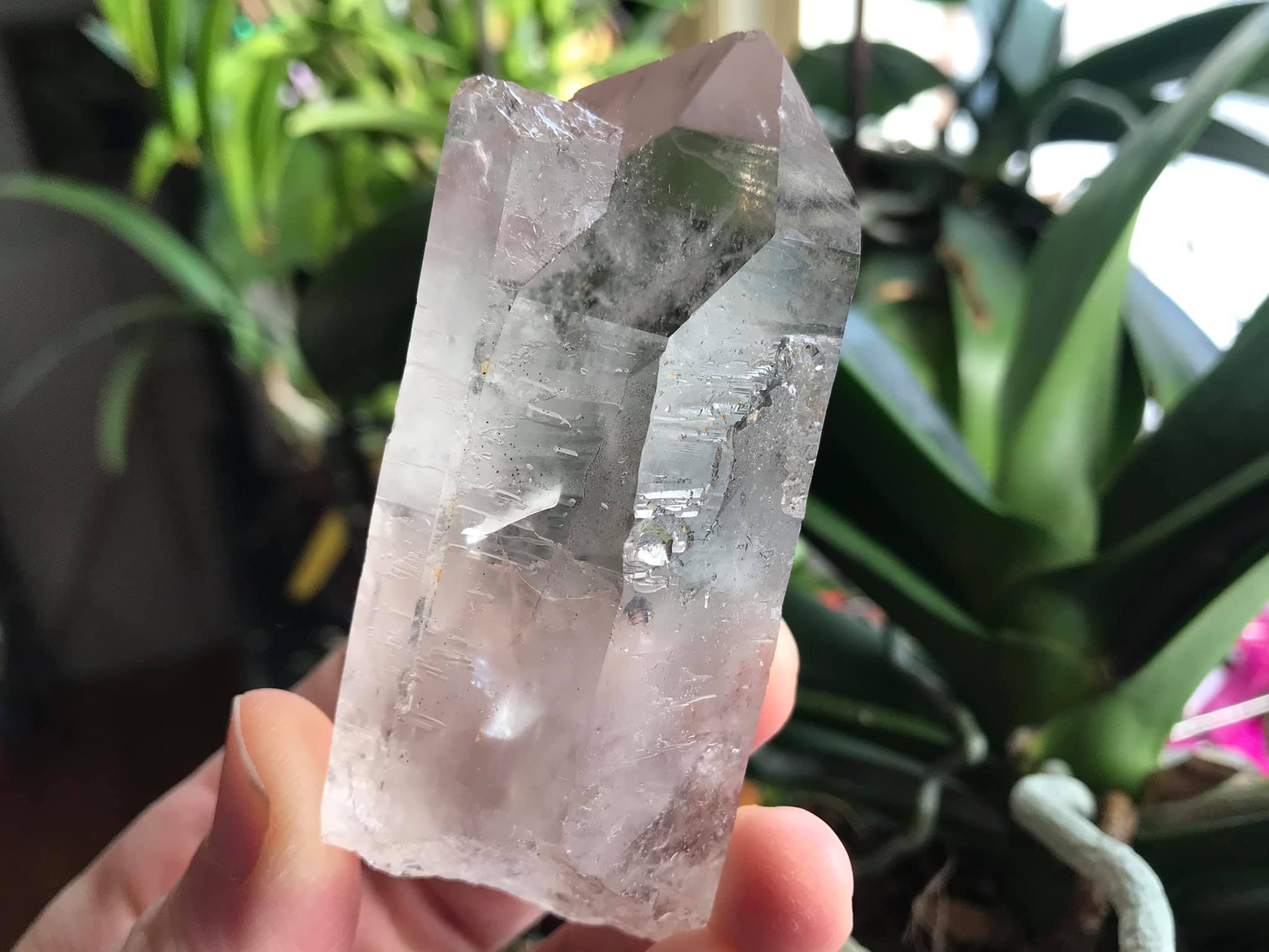 Clear Quartz Natural Crystal Wand with Etching & Rainbows