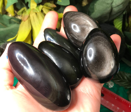 Obsidian-Rainbow Obsidian Palm Stones & Silver Sheen Obsidian Eggs!