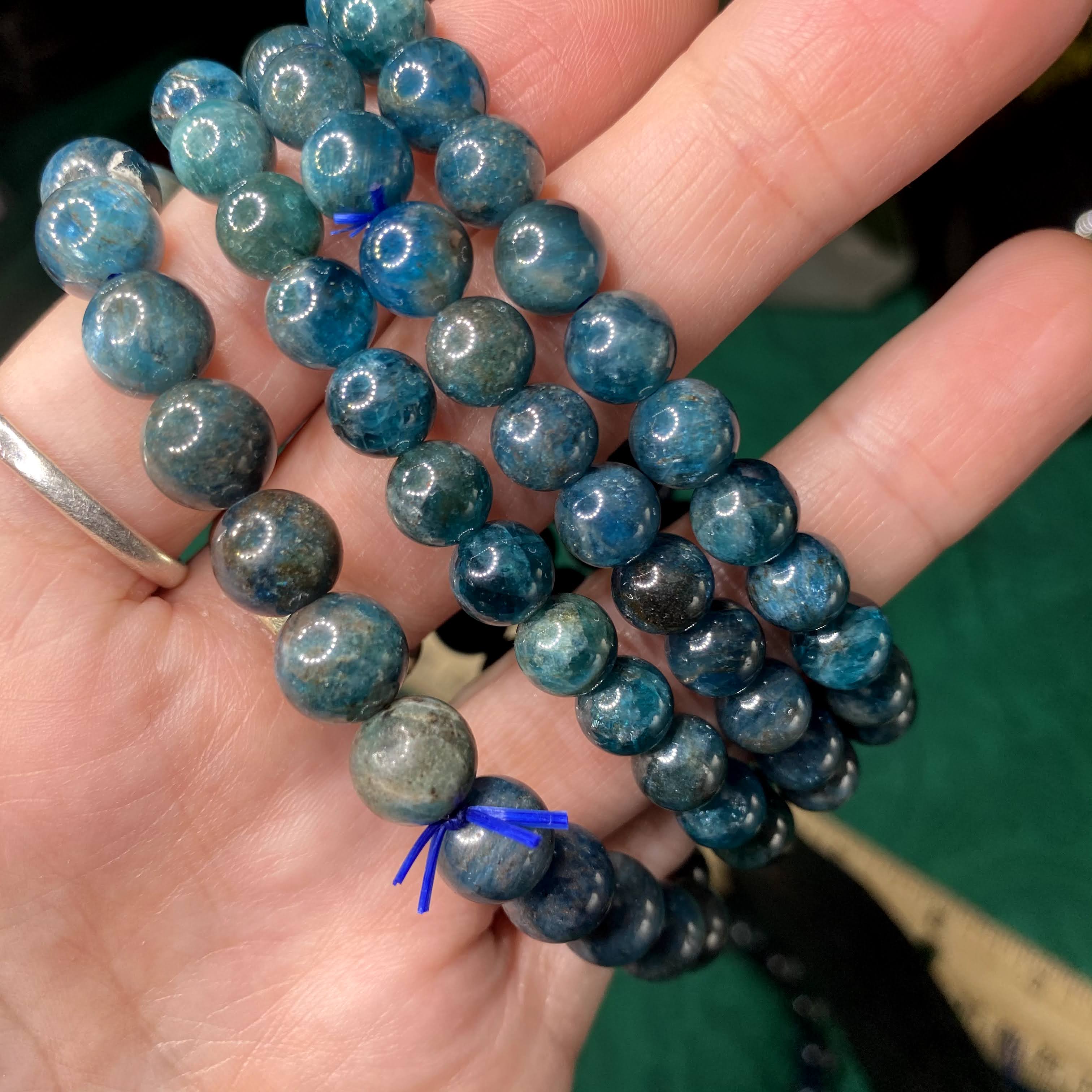 Apatite - Blue Apatite Round Bead Bracelets! A640-7mm/A641-8.5mm/A642-10mm