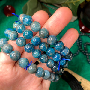 Apatite - Blue Apatite Round Bead Bracelets! A640-7mm/A641-8.5mm/A642-10mm