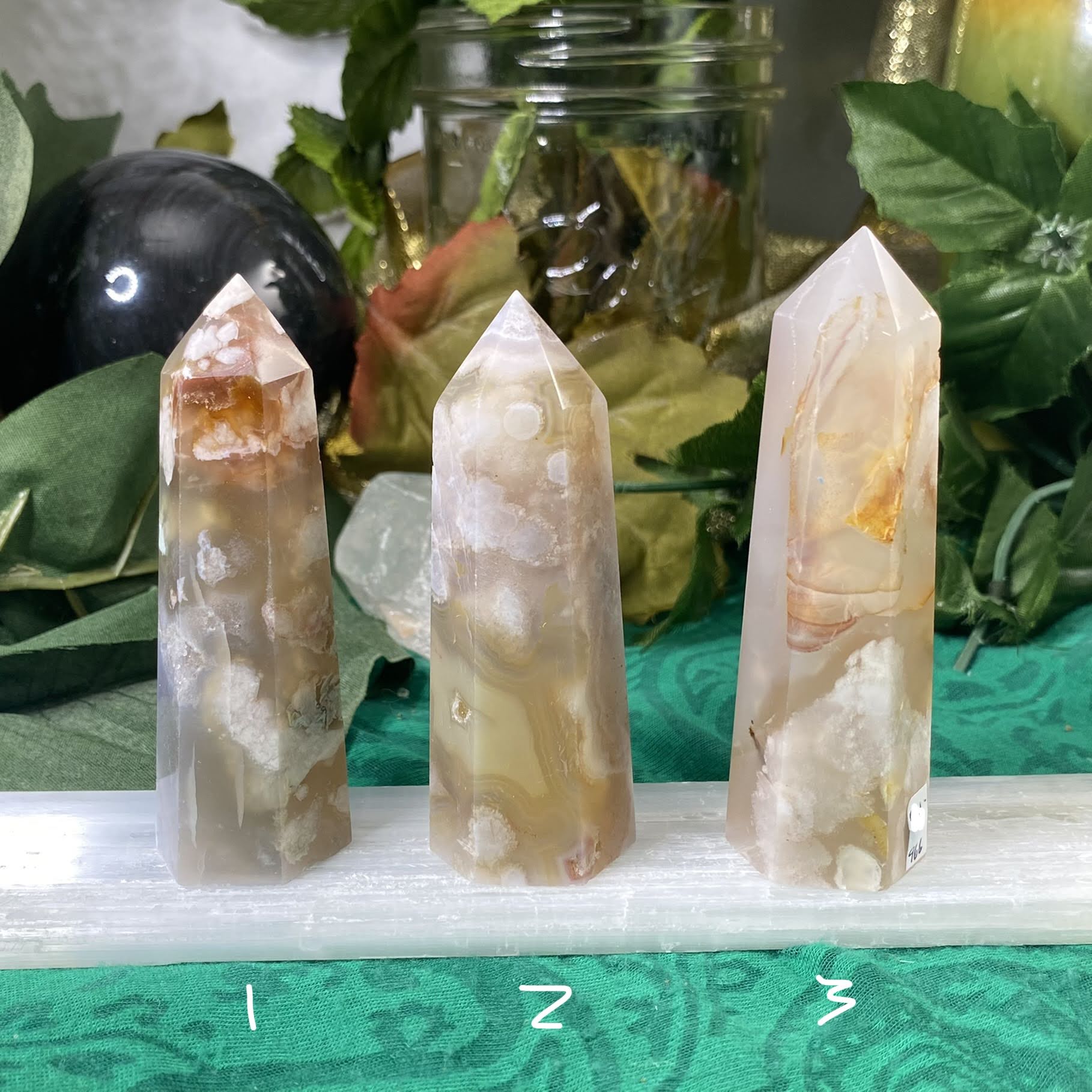 Agate -Gorgeous Flower (Plume) Agate Towers / Points / Obelisks! (B964/B965/B966)