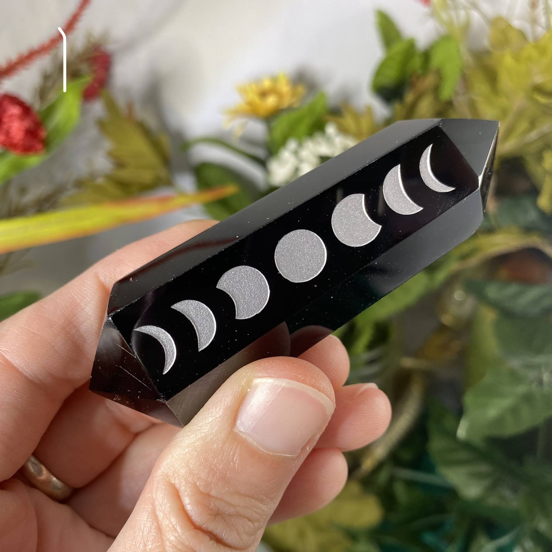 Obsidian- Moon Phase Carved Black Obsidian DT / Double Terminated Points! (B957/B958/B959)