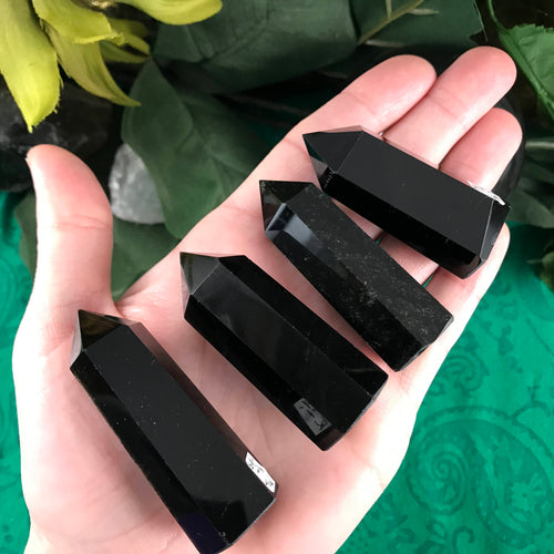 Obsidian- Black Obsidian Tower / Points / Obelisks! Some with sheen. (462-1to4)