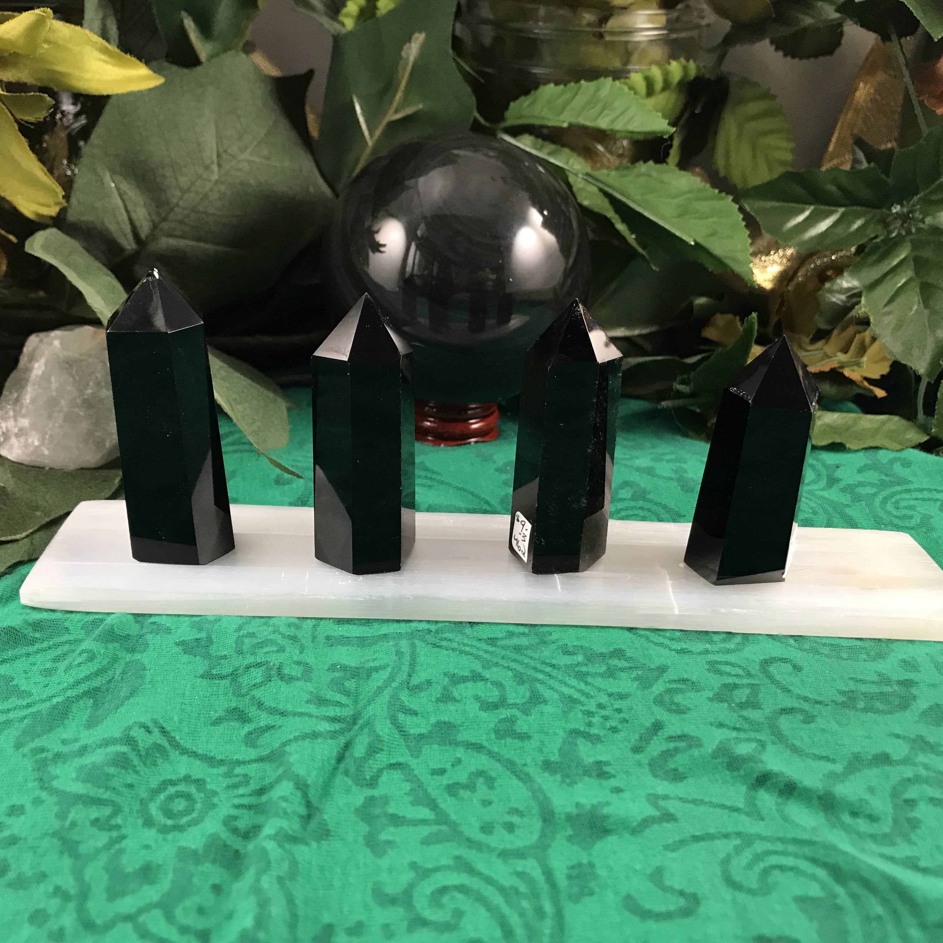 Obsidian- Black Obsidian Tower / Points / Obelisks! Some with sheen. (462-1to4)