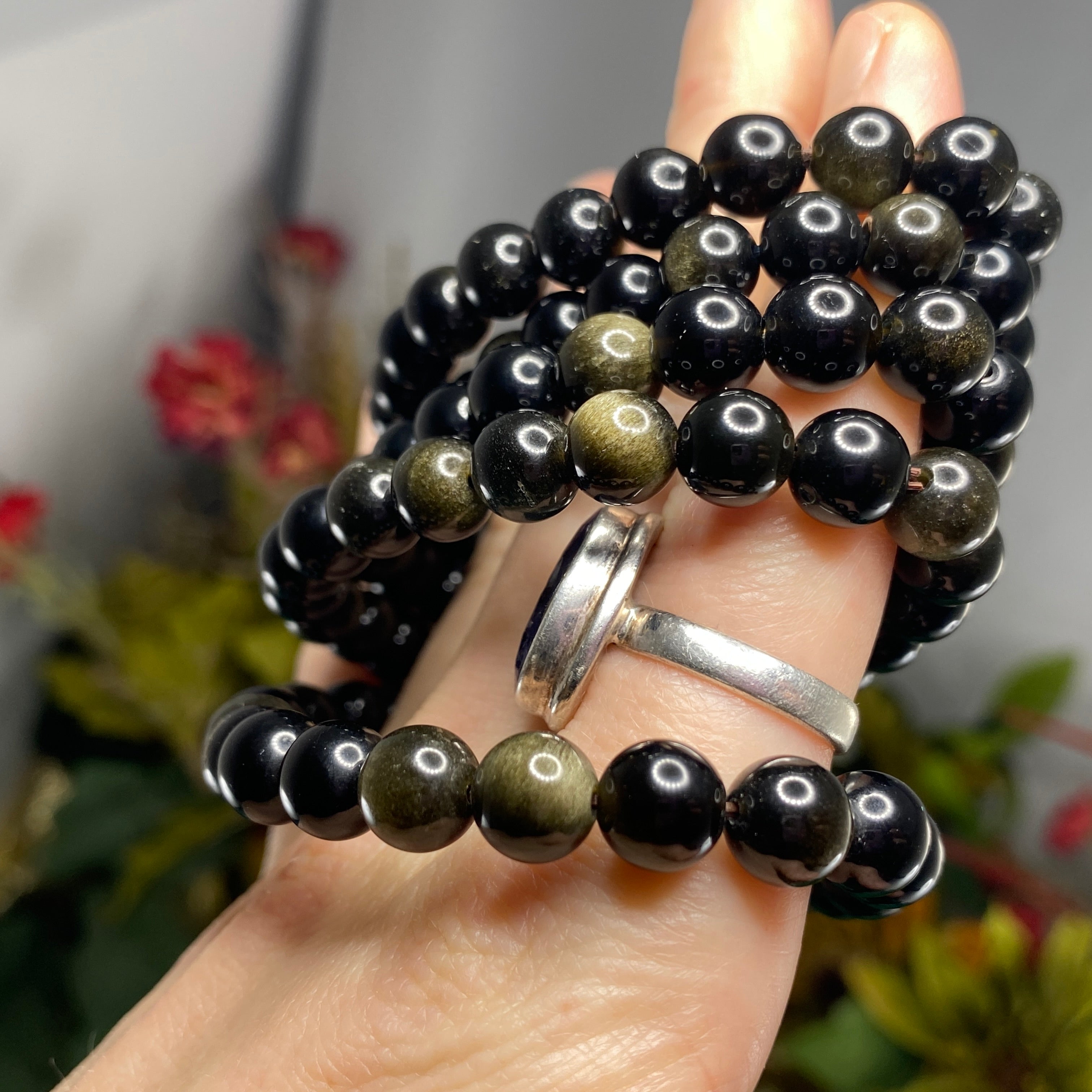 Obsidian -Gold Sheen Obsidian Stretchy Bracelet! #C774