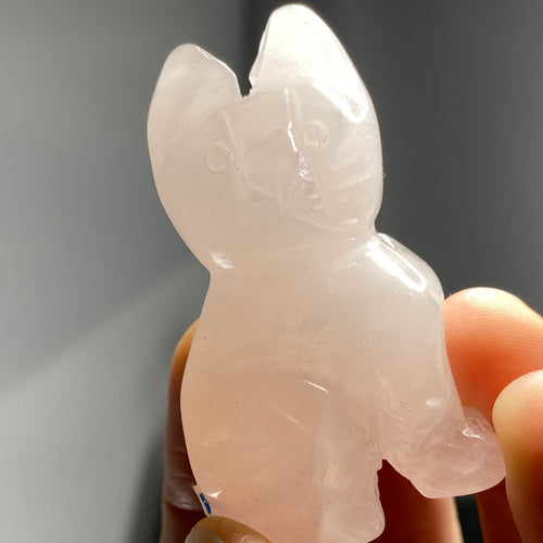 Rose Quartz - Rose Quartz Cat Animal Carving #C424