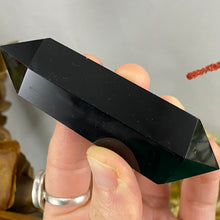 Load image into Gallery viewer, Obsidian- Moon Phase Carved Black Obsidian DT / Double Terminated Point! C431
