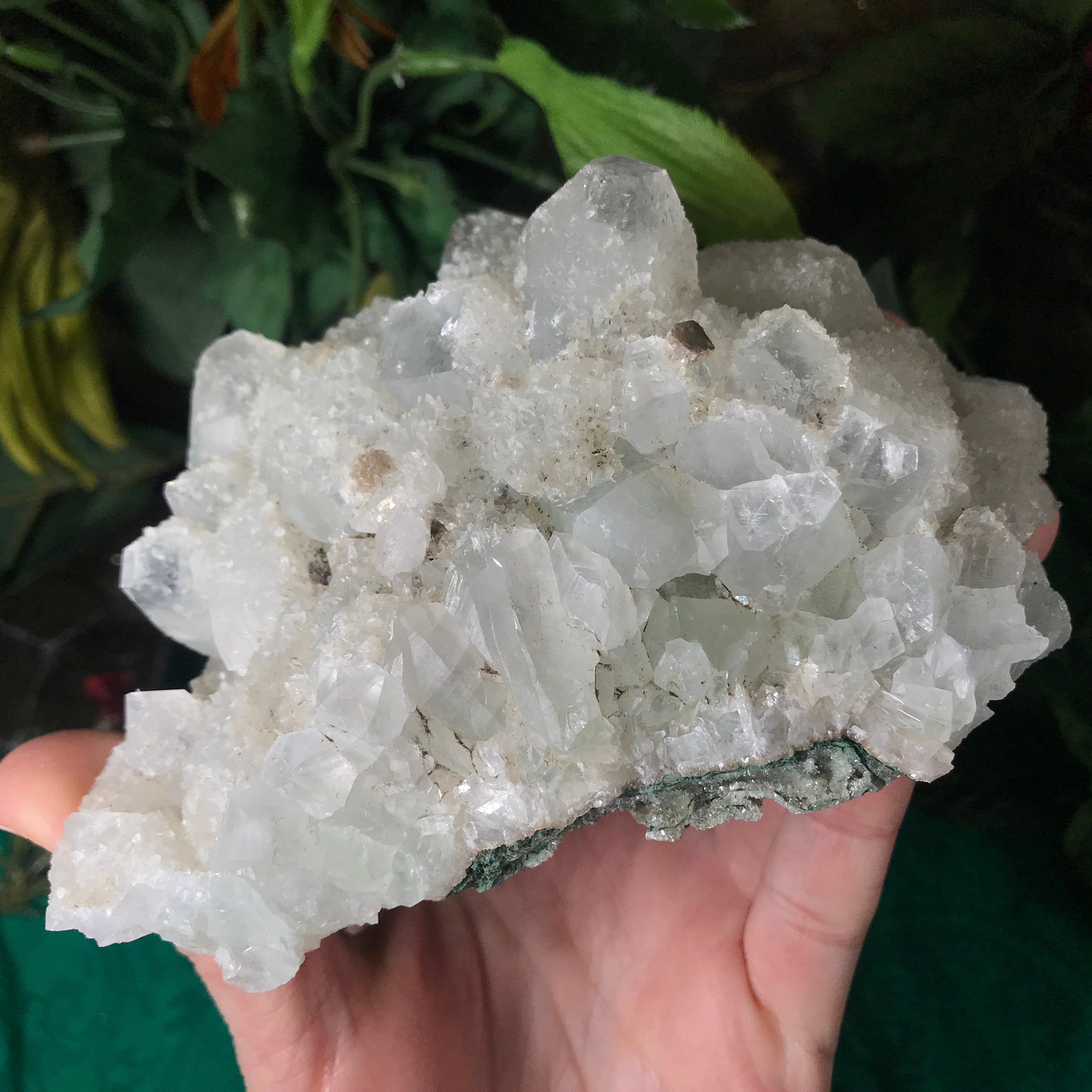 Apophyllite Cluster with Multiple Generations of Growth and a Touch of Green