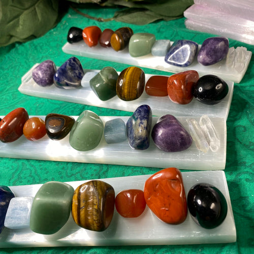 SPECIAL BUNDLE DEAL! 10 CHAKRA CRYSTALS WITH “SELENITE” CLEANSE / CHARGE PLATE BUNDLE DEAL!!