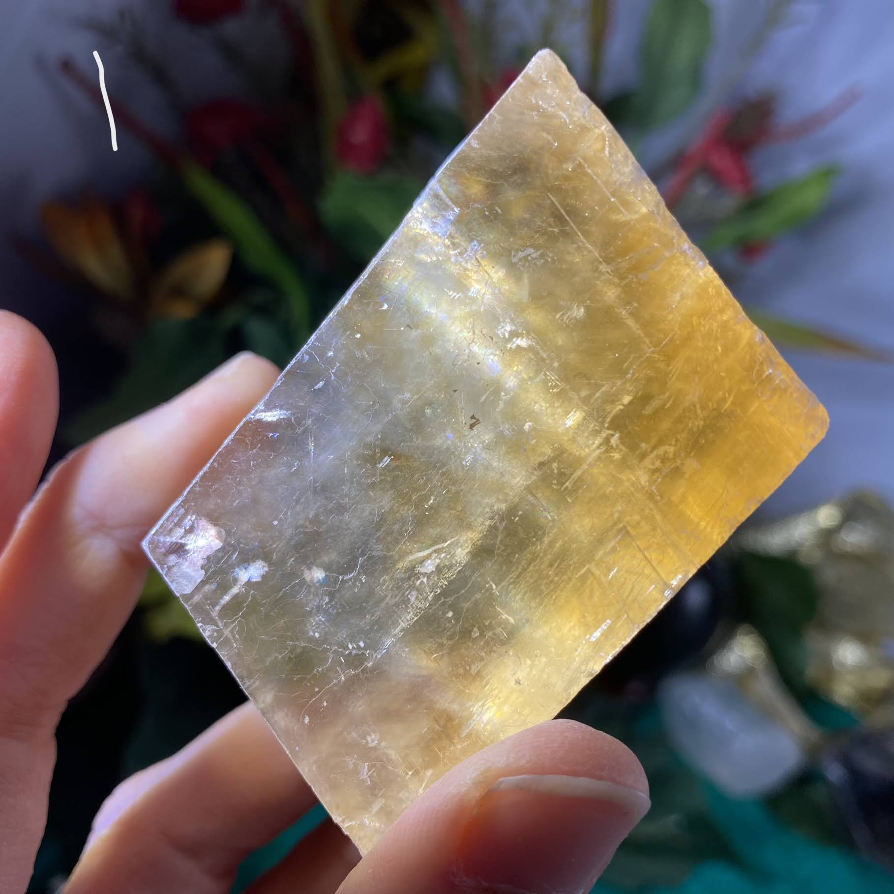 Calcite - Honey Golden Calcite Rhombohedron Shape with Rainbows! (B680/ B682 / B683)