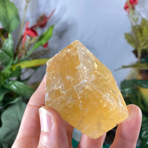 Calcite - Honey Golden Calcite Rhombohedron Shape with Rainbows! (B680/ B682 / B683)