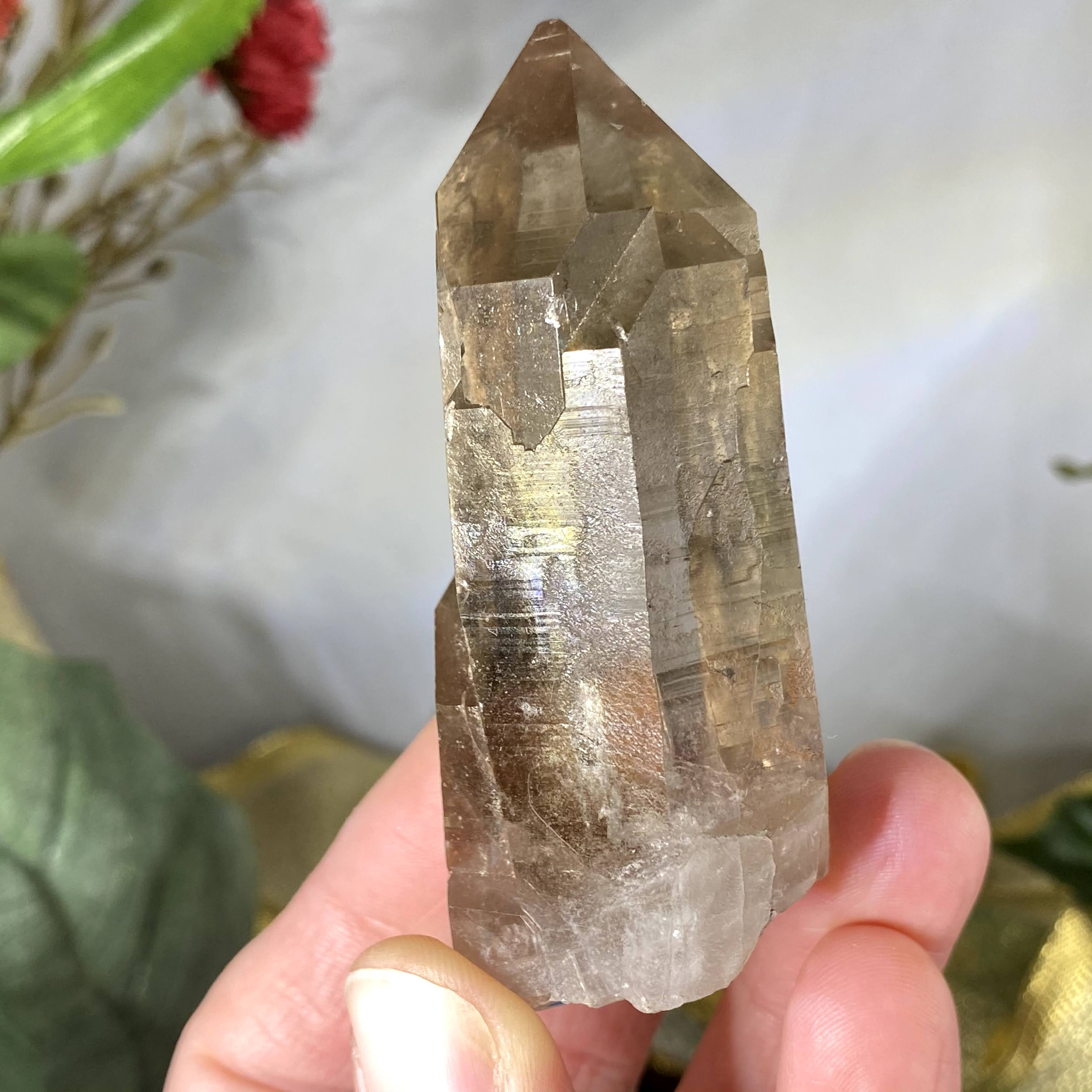Smokey Quartz - Raw Smokey Quartz Point / Small Wand (cathedral like growth, etching, Diamantina Brazil)