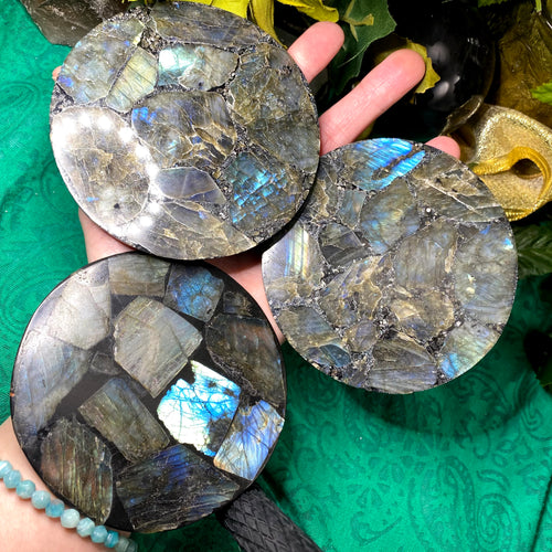 Labradorite - Polished Labradorite Flashy Disks / Plates, Great for Grids or a Space!
