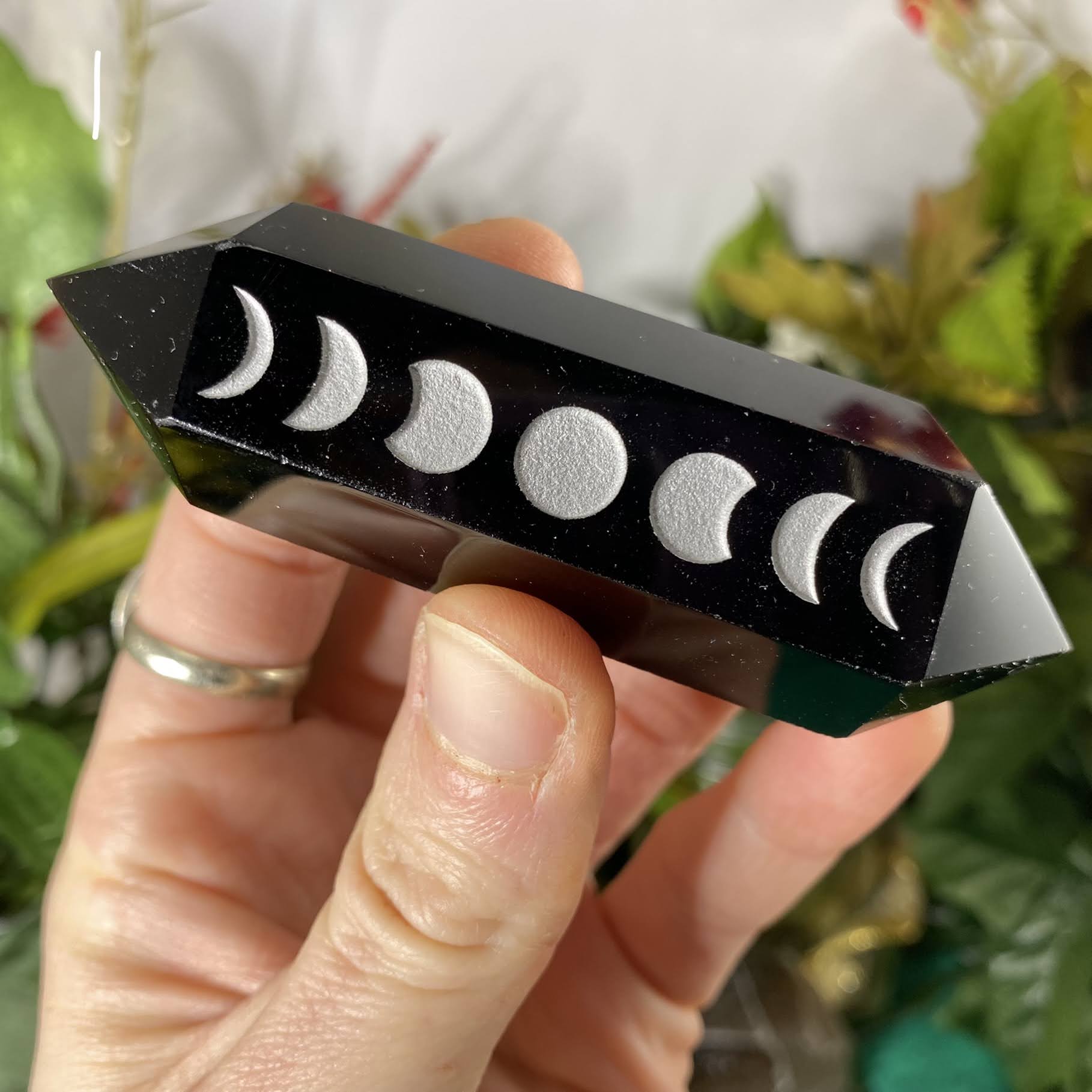 Obsidian- Moon Phase Carved Black Obsidian DT / Double Terminated Points! (C429/C430/C432)