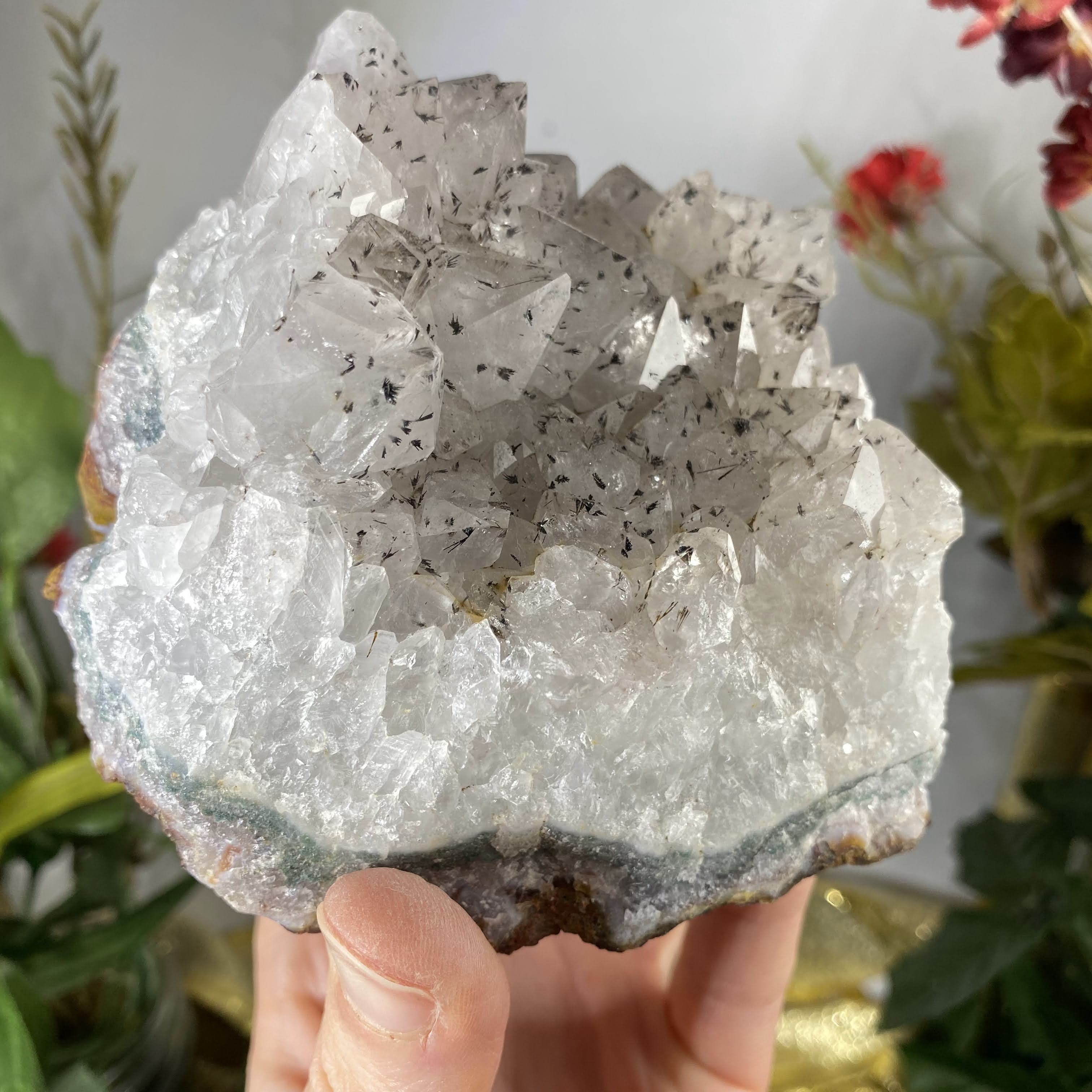 Quartz- Clear Quartz with Manganese Inclusions Chunky Cluster! B652