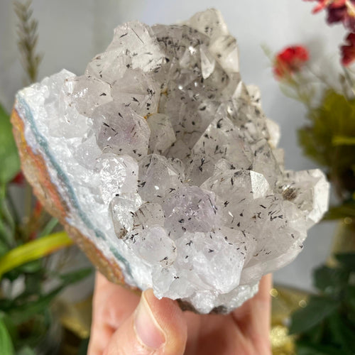 Quartz- Clear Quartz with Manganese Inclusions Chunky Cluster! B652
