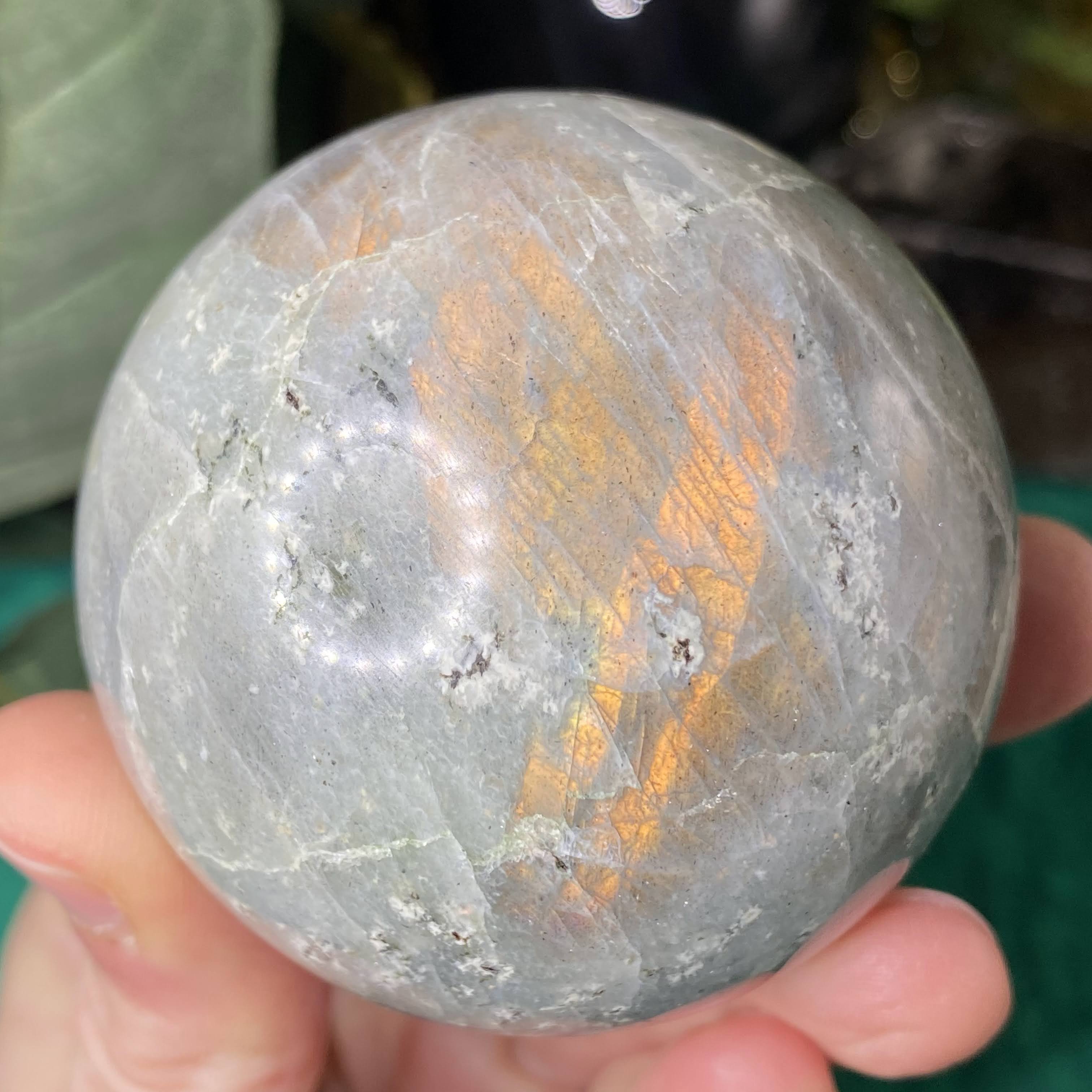Labradorite - Sunset Orange Flash Labradorite 60mm Sphere! (C466)
