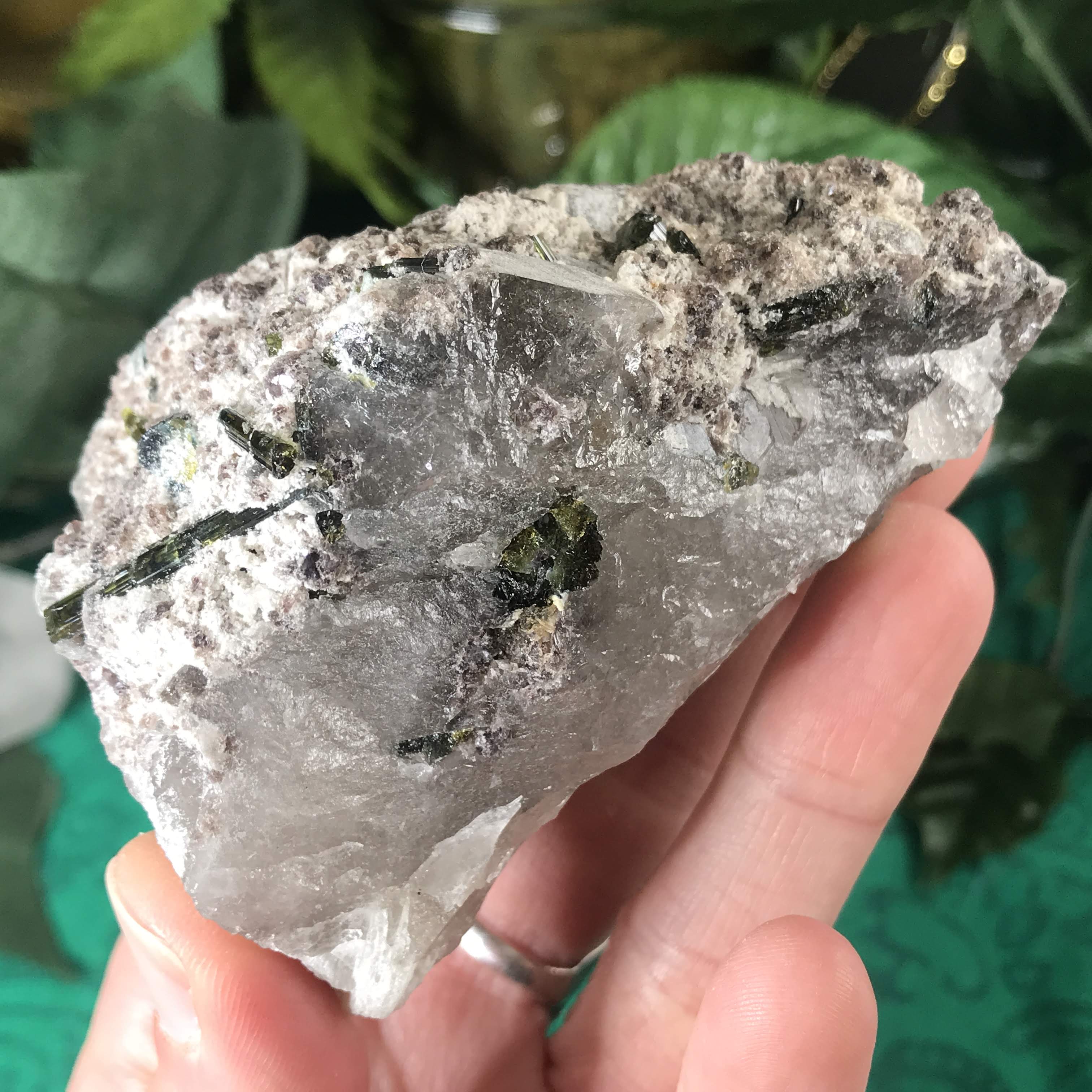 Green Tourmalinated Smokey Quartz! Raw Specimen with Lepidolite!