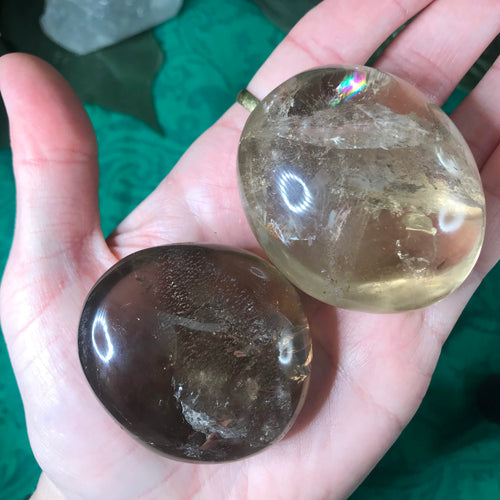 Smokey Quartz-Super Beautiful Polished Palm Stones With Rainbows LG!