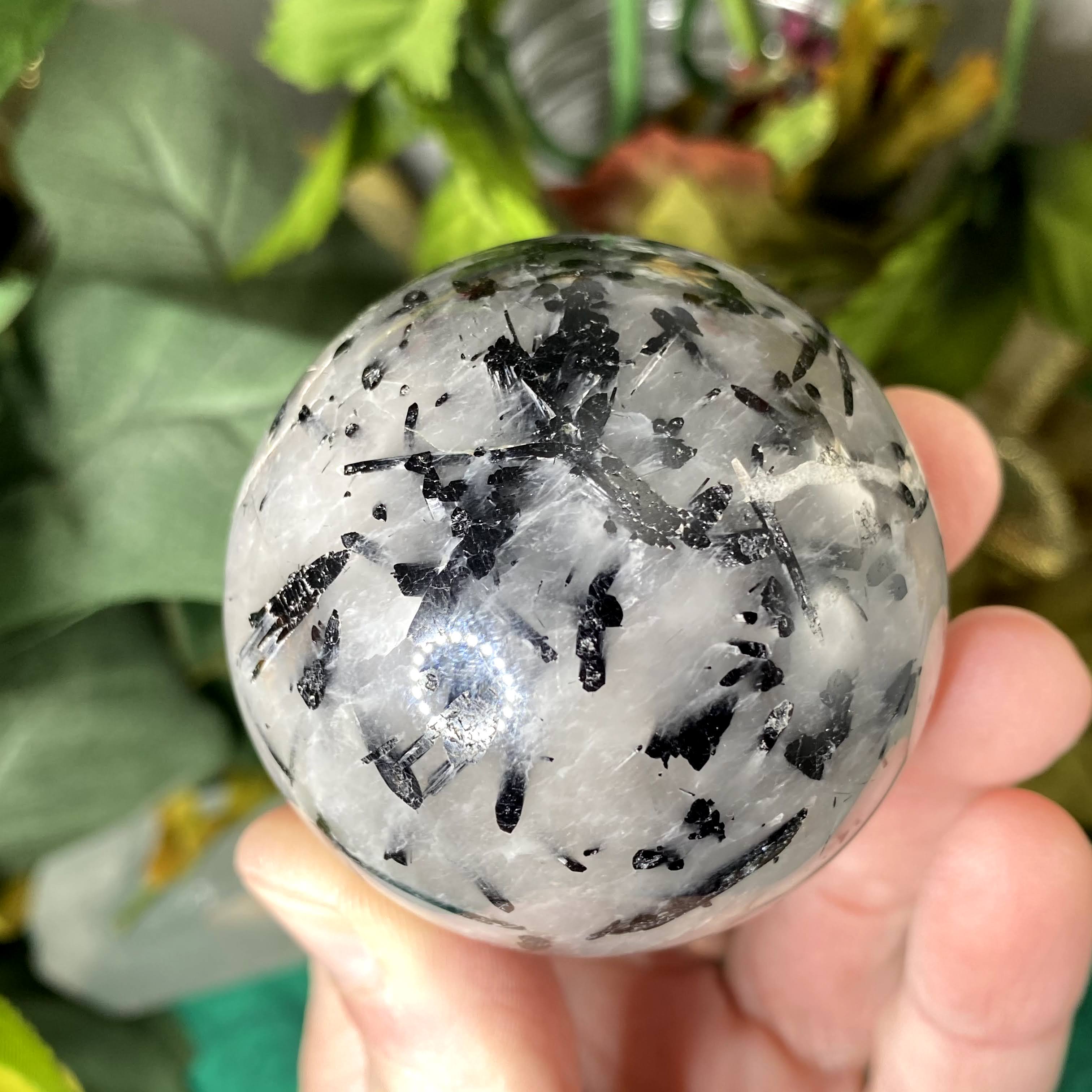 Black Tourmalinated Quartz- Amazing Polished Black Tourmalinated Quartz Sphere! (A924)