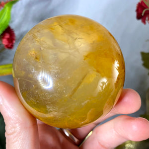 Hematoid Quartz - Super Unique Golden Healer / Hematoid Quartz 63mm Sphere! B569